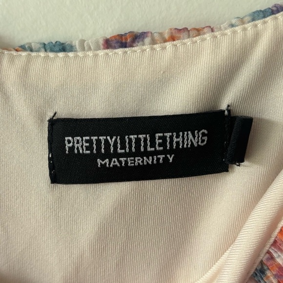 Pretty Little Thing Maternity Pink Floral Plisse Mini Dress Long Sleeve Fitted - Picture 4 of 14